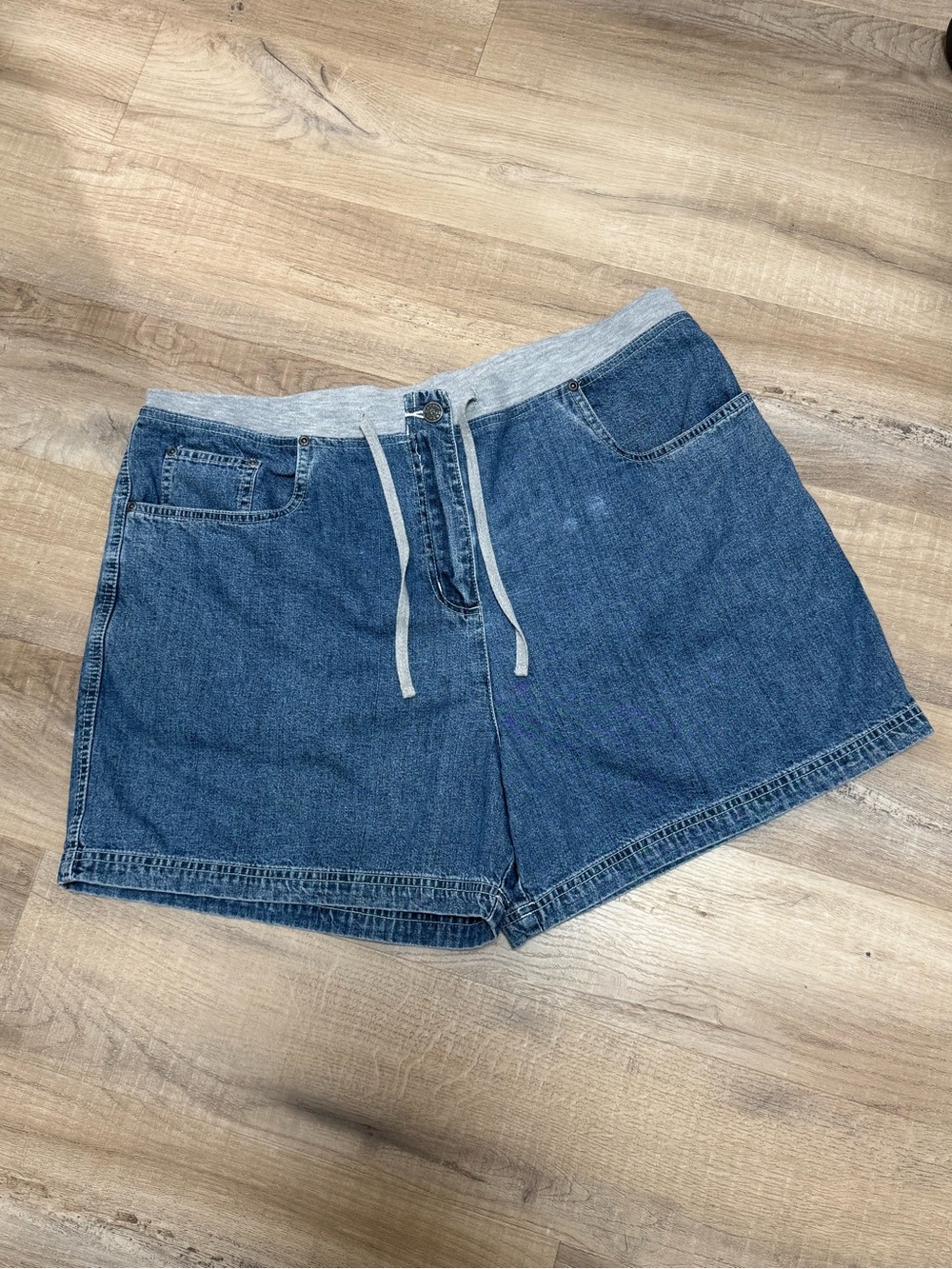 Denver Hayes Blue Denim Shorts with Gray Elastic Waistband
